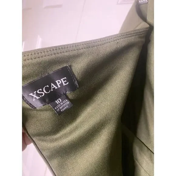 XScape One Shoulder Asymmetrical Hem Green Gown - Picture 5 of 7